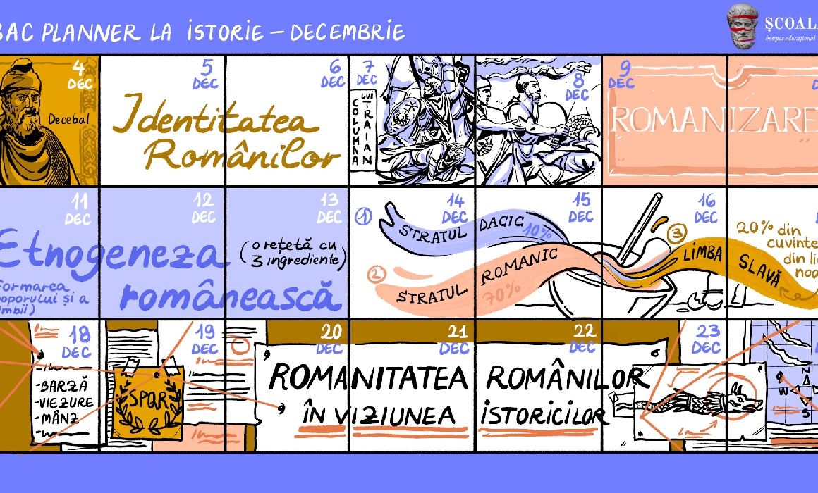 BAC PLANNER by Școala 9. În decembrie, învață despre cum s-a format poporul român. O profesoară de istorie te ajută să-ți structurezi materia cronologic